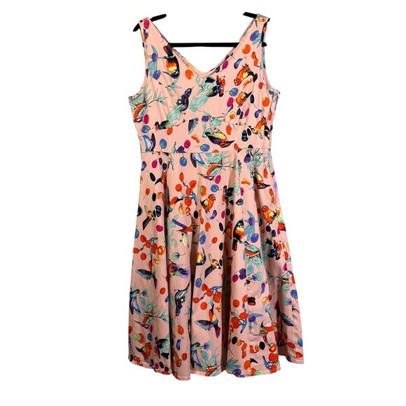 HEARTS & ROSES Dress‎ 12 Sandy Birds Peach Tropical Novelty Vintage Repro Birds - Picture 2 of 14